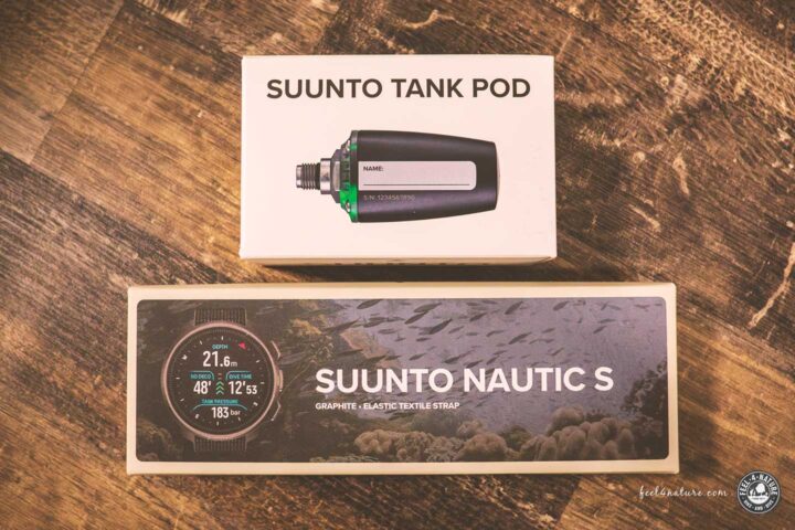 Verpackungen des Suunto Nautic S Tauchcomputer + Suunto TankPod.